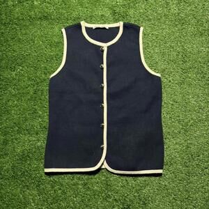 Abercrombie & Fitch Navy Button Front Knit Vest Cream Trim Small Women’s EUC